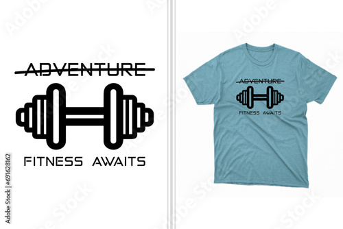 t-shirt design with dumbbell artwork tries to appeal to fitness, funny phrase, catchy t-shirt design
