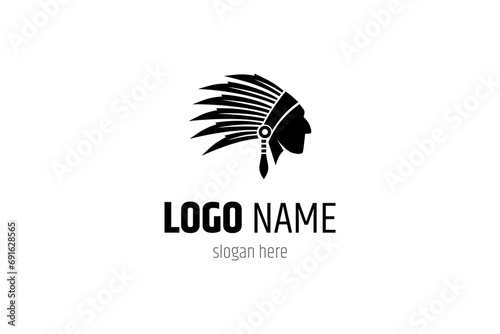 Apache warrior logo, Indian tribe, native primitive, in simple flat design style