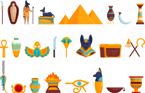 Anubis icons set cartoon vector. God ancient. Clothes power scales
