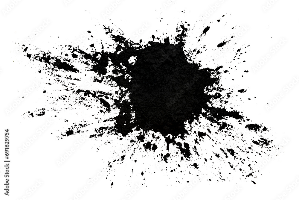 Black toner for a laser printer on a white background. Isolate powder toner. Big black grunge splash. coal Black toner for a laser printer on a white background. Isolate powder toner. Big black grunge splash. coal