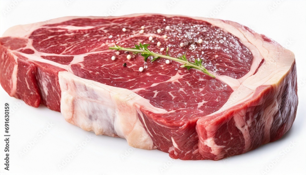 Fresh raw rib eye steaks isolated on white background 