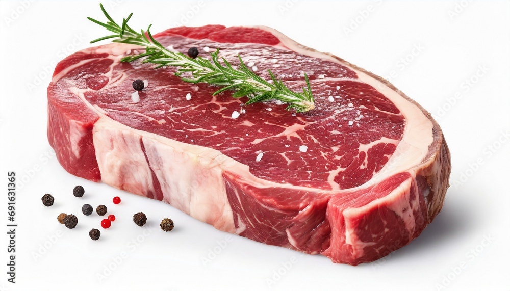 Fresh raw rib eye steaks isolated on white background