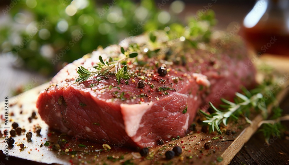 Raw Beef Roast Seasoned with Fresh Herbs Raw Beef Roast Seasoned with Fresh Herbs