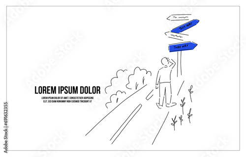 hand drawn vector illustration of a person confused _ map, paper work, unclear, direction, support, travel, wellness, support _ heartwarming editorial illustration 