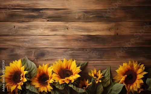 Beautiful sunflowers on a rustic wooden background - perfect for designs, websites and creative projects photo