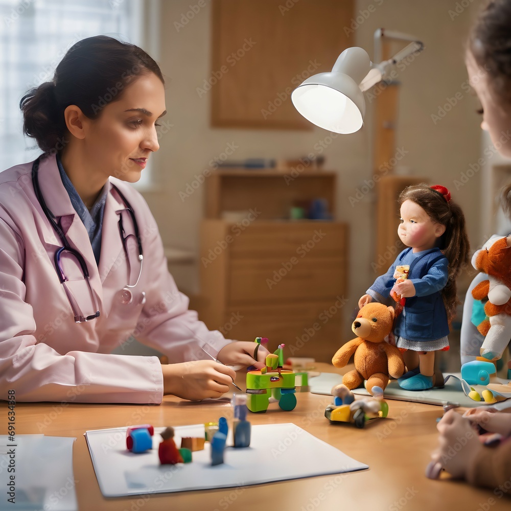 Pediatrician's office A doctor engaging with a young patient, using