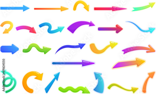 Straight long arrow icons set cartoon vector. Horizontal pin thick. Basic location