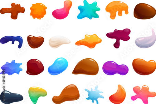 Glossy blobs icons set cartoon vector. Shape paint. Fluid brush liquid