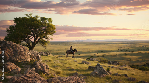 tranquil scene of the rolling plains and low mountains of Cordoba  Argentina  during sunrise