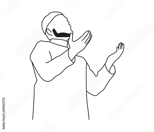 Vector drawing  of Muslim man praying   line art  hand drawn