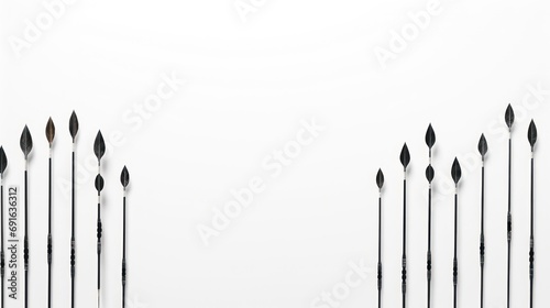  a group of black and white arrows pointing in opposite directions on a white background with a white wall in the middle of the photo and a row of black arrows in the middle.