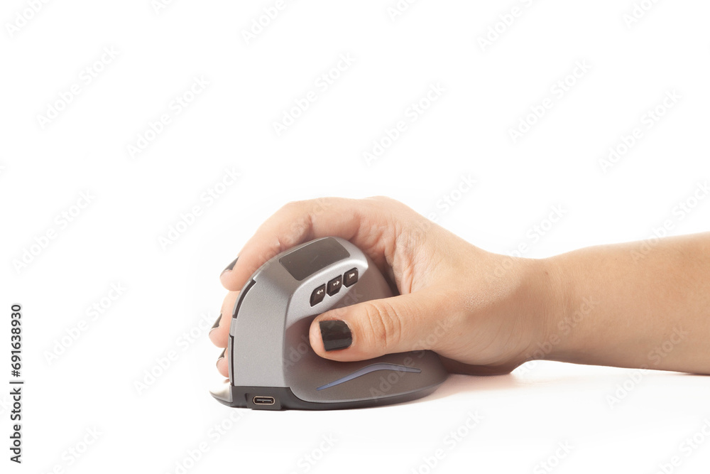 Isolated vertical mouse. Concept of body health. Office syndrome concept. Carpal Tunnel Syndrome Isolated vertical mouse. Concept of body health. Office syndrome concept. Carpal Tunnel Syndrome