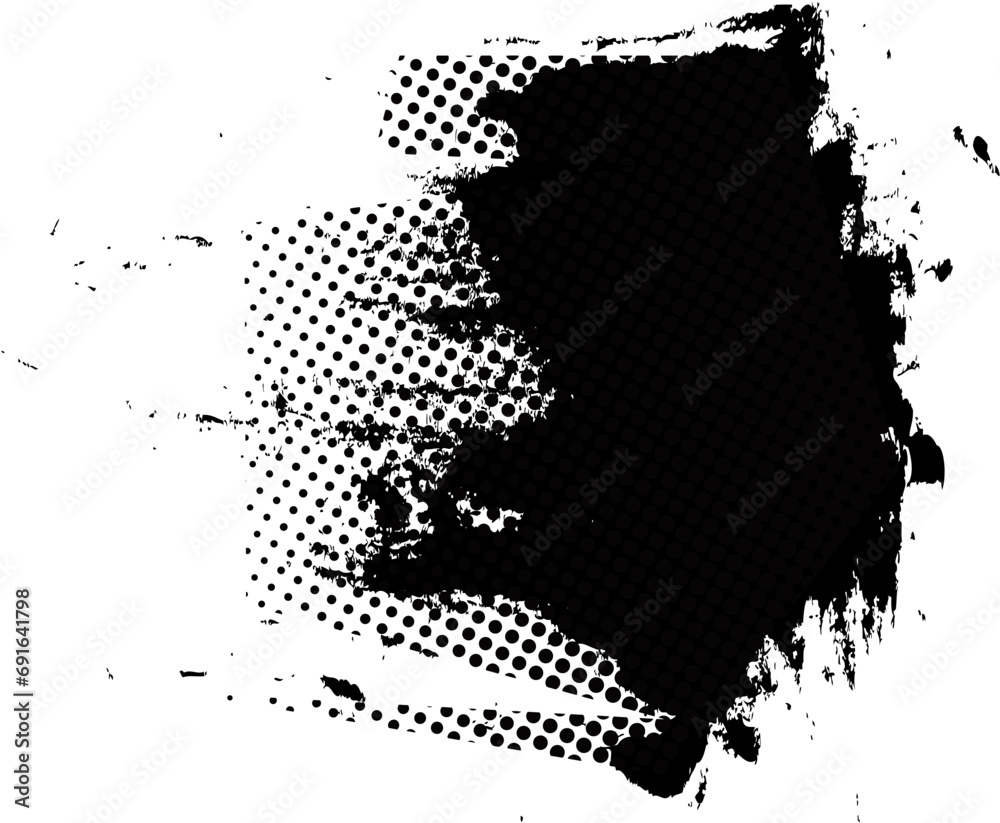 Obraz premium Black paintbrush splattered, abstract rough. Splash ink brush stroke, grunge style, halftone graphic texture. Vector stroke illustration