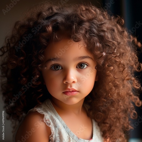 Portrait of a little curly girl with big eyes. Professional photography