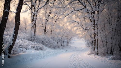 Winter Wonderland at Sunrise, AI-generated. © Wirestock