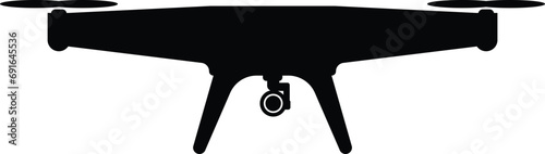 Quadcopter, Airplane Black Icon. Drone Vector Illustration. Transparent Background.