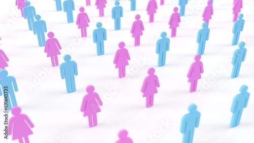 gender equality men and women 3d animation. Can be used to represent disparity, feminism, sexism or gender gap