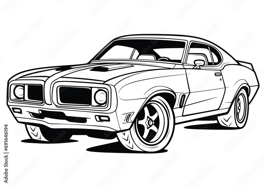 American 70s customized muscle car. Vector illustration