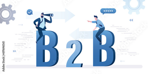 Businessmen ride puzzle pieces to meet each other. b2b concept. Successful negotiations, collaboration, corporate relations. Business vision, cooperation or interaction of entrepreneurs.