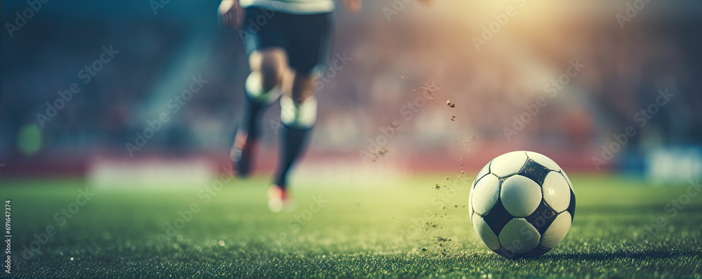 A close up professional footballers foot with football ball.