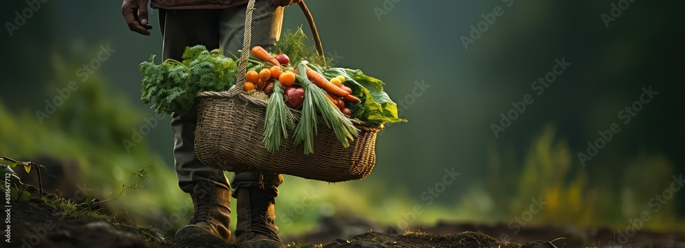 Obraz na płótnie koszyk świeżych warzyw i owoców w salonie