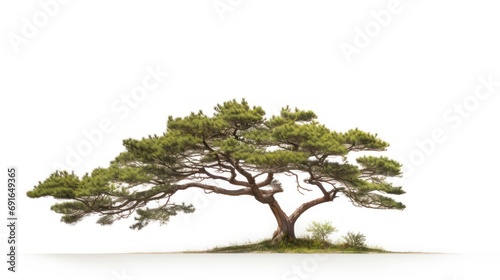  a lone pine tree on a small island in the middle of the ocean  isolated on a white background with a clipping path to the top of the picture.