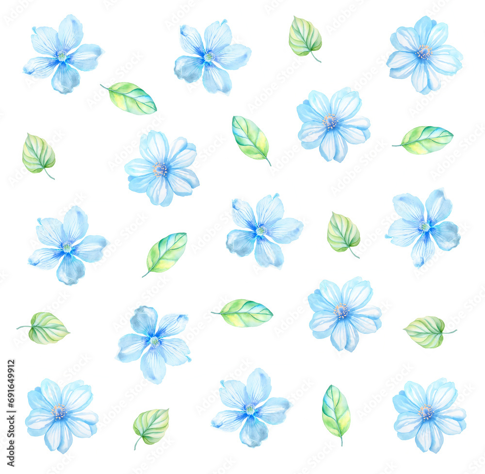 Niebieskie namalowane kwiaty kwiatowe tło