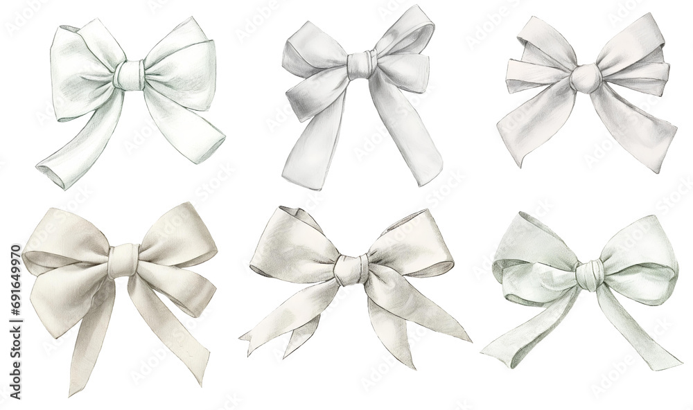 Set of White gift bows. Birthday and anniversary design elements. 
