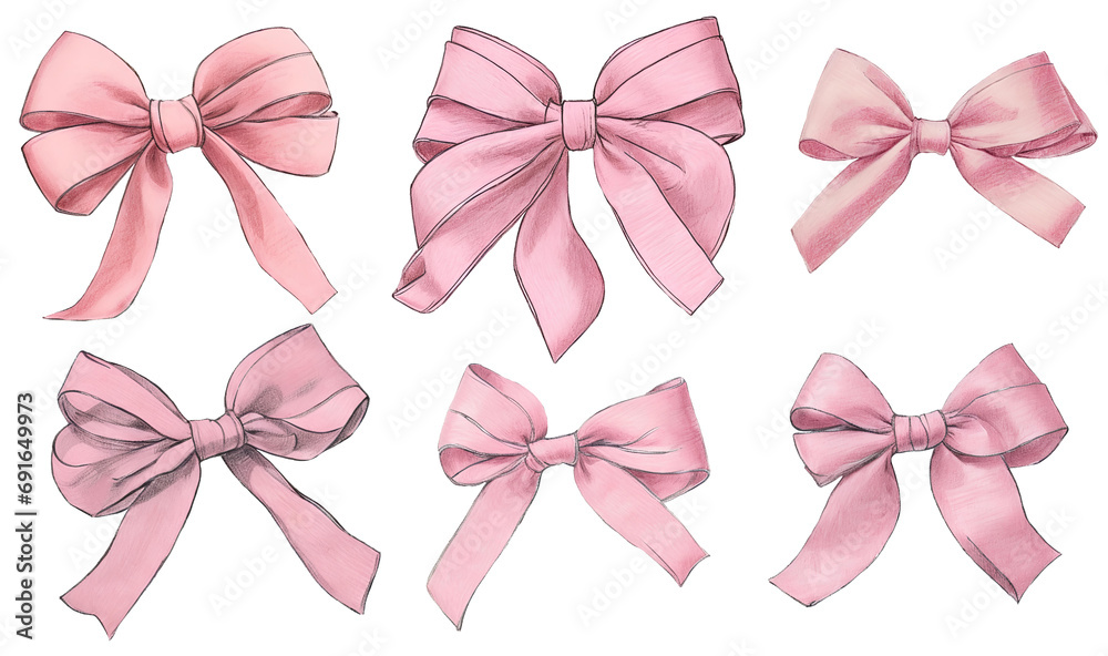 Set of Pink gift bows. Valentine's day, Mother's Day holiday decorations. 