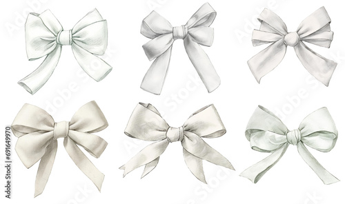 Set of White gift bows. Birthday and anniversary design elements. 