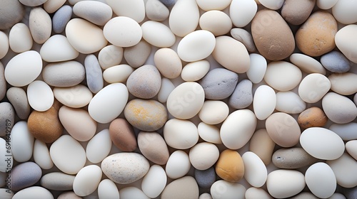 A highresolution image showcasing a serene background of smooth, rounded pebbles in soft, beige hues, embodying a minimalist and aesthetic concept perfect for calm and soothing designs.