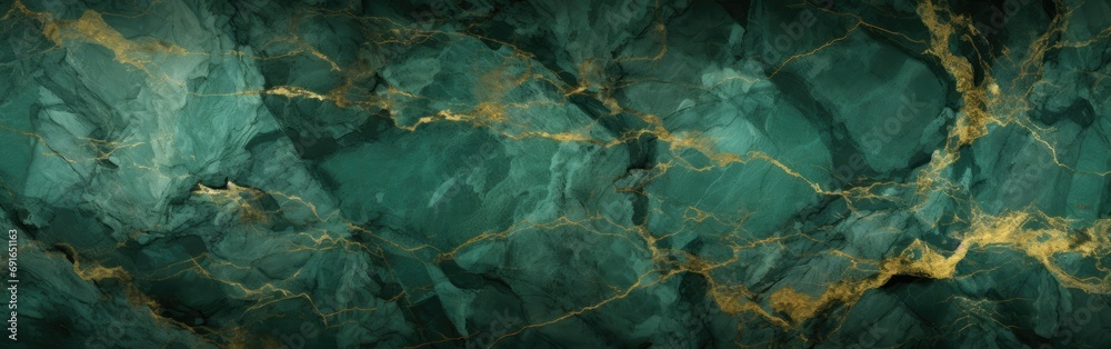 Green marble texture with gold veins - obrazy, fototapety, plakaty 