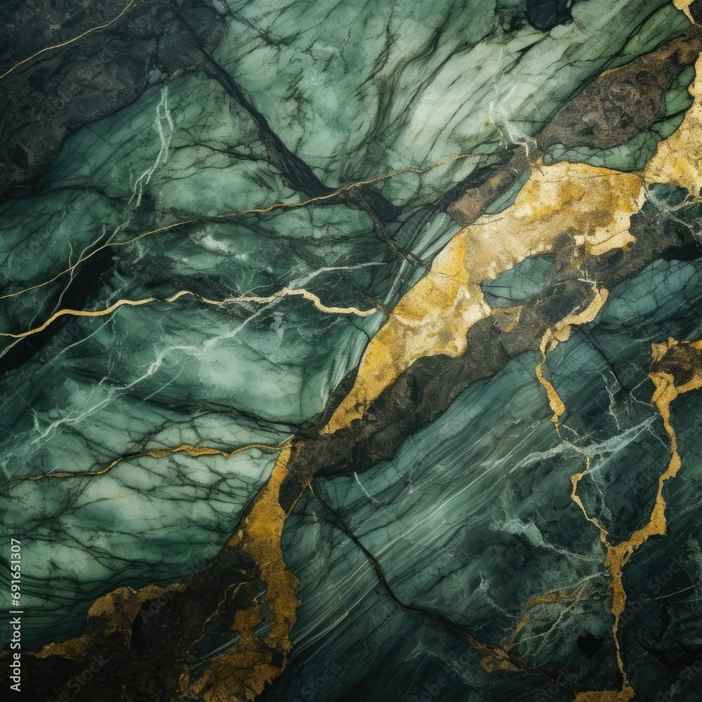 Naklejka premium Green marble texture with gold veins