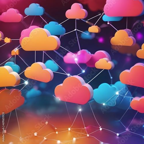 Abstract shot of interconnected cloud icons or symbols forming a network, representing the interconnectedness and scalability of cloud computing