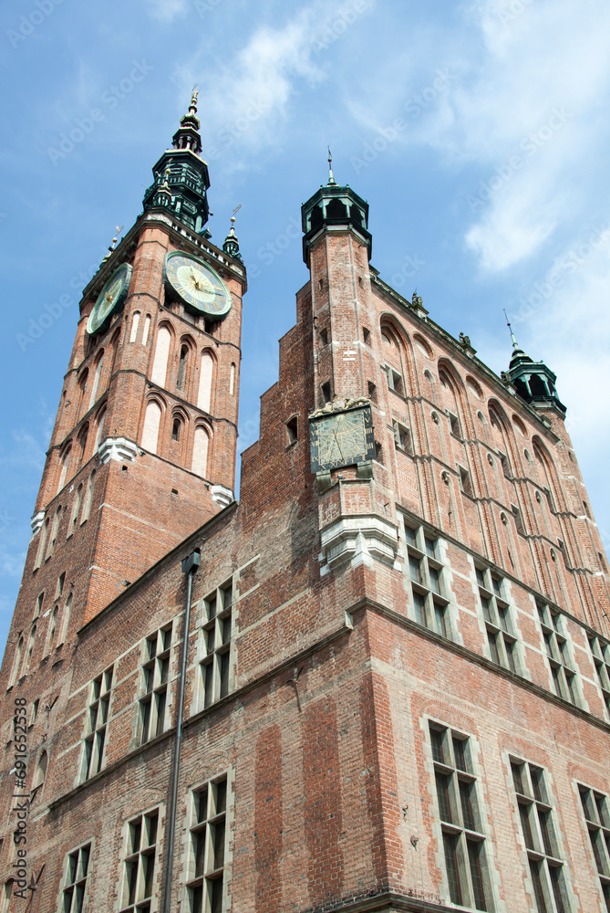 Gdansk Historic Town Hall With Clock And Sundial