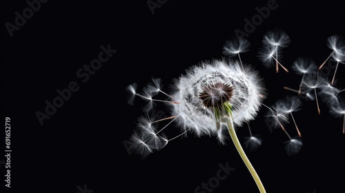  a close up of a dandelion on a black background with a small amount of light coming from the top of the dandelion to the bottom of the dandelion.