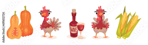 Thanksgiving Autumn Holiday Symbol and Object Vector Set