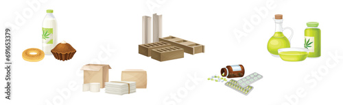 Hemp and Cannabis Sativa Production and Processing Vector Set