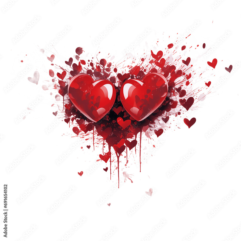 a red heart made of hearts on a white background, isolated, PNG