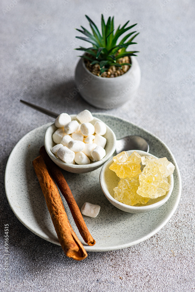 Cinnamon, Marshmallows, and Rock Sugar Still Life Cinnamon, Marshmallows, and Rock Sugar Still Life