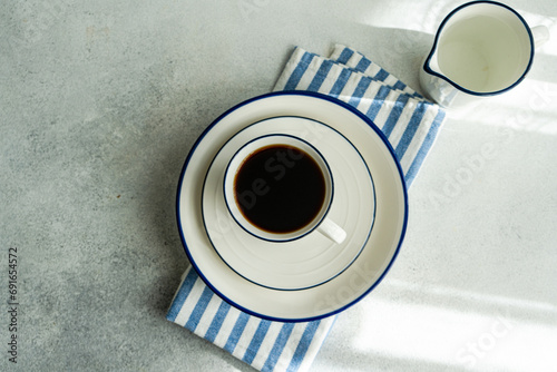 Freshly brewed drip coffee in a minimalist setting photo