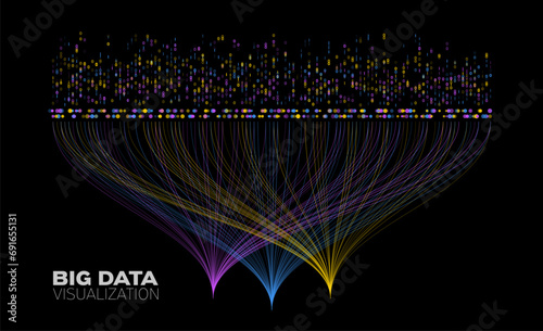 Big data visualization. Large streams and data collection. Binary code sorting, visualization of complex algorithms. Vector illustration