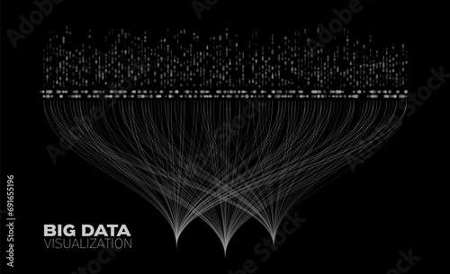 Big data visualization. Large streams and data collection. Binary code sorting, visualization of complex algorithms. Vector illustration
