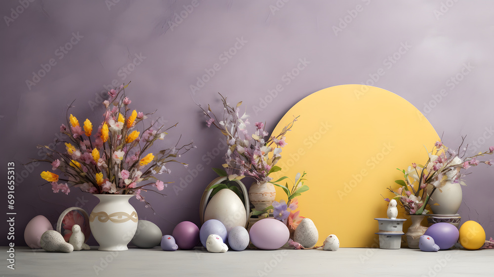 Obraz premium easter background with eggs and flowers