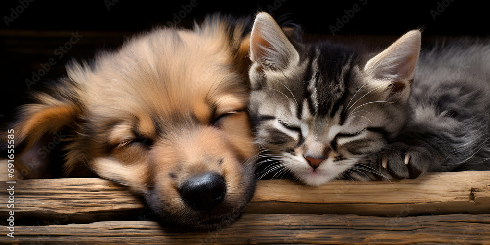 cat and puppy sleeping