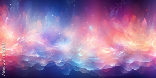 Blur festive background with intricate abstract colorful audio waves, glowing many colored soft pastel red, blue, pink, yellow gradient fairy splashes