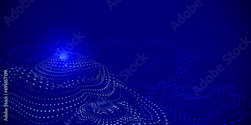 Digital cyberspace  high technology  big data  technology concept. Abstract technological background  dynamic grid lines  particle flow background for design of presentation  web banner.