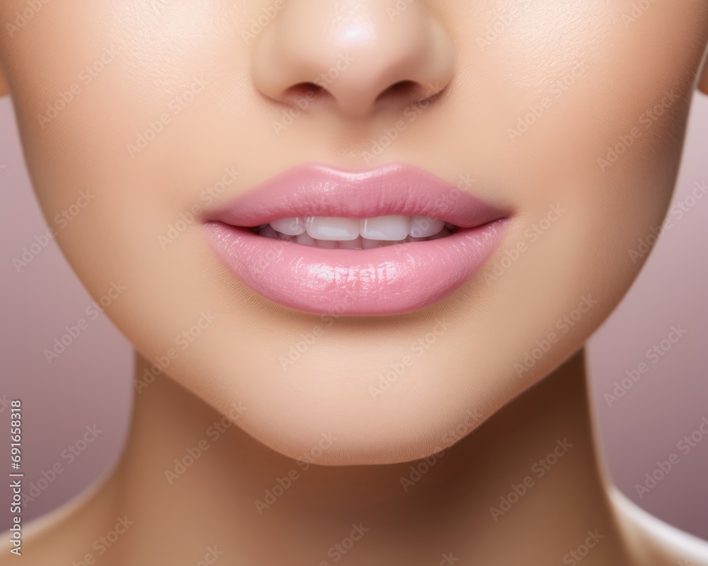 Attractive Lip Augmentation. Young Caucasian Woman with Enhanced Lips Before and After Treatment on Neutral Background, Aesthetic Beauty Concept Attractive Lip Augmentation. Young Caucasian Woman with Enhanced Lips Before and After Treatment on Neutral Background, Aesthetic Beauty Concept