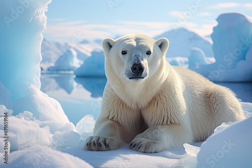 Arctic Sentinel: Lone Polar Bear Watch. Generative AI photo