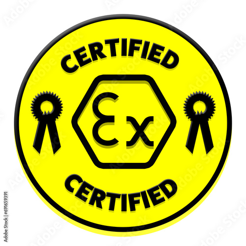 Certification for the ATEX directive regulation (Equipment intended for use in explosive atmospheres). It is a norm to protect manufacturer employees and users. photo